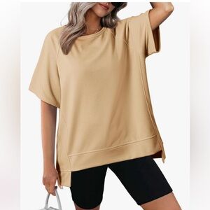 Dokotoo Elegant Beige Oversized Women's Short Sleeve Top size Small